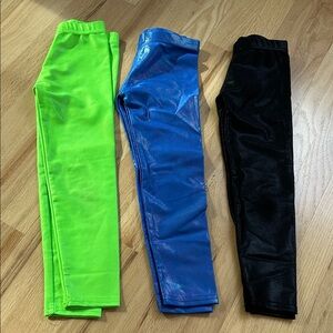 Dori Creations Kids Shiny metallic Leggings Set - Neon Green, Blue, and Black